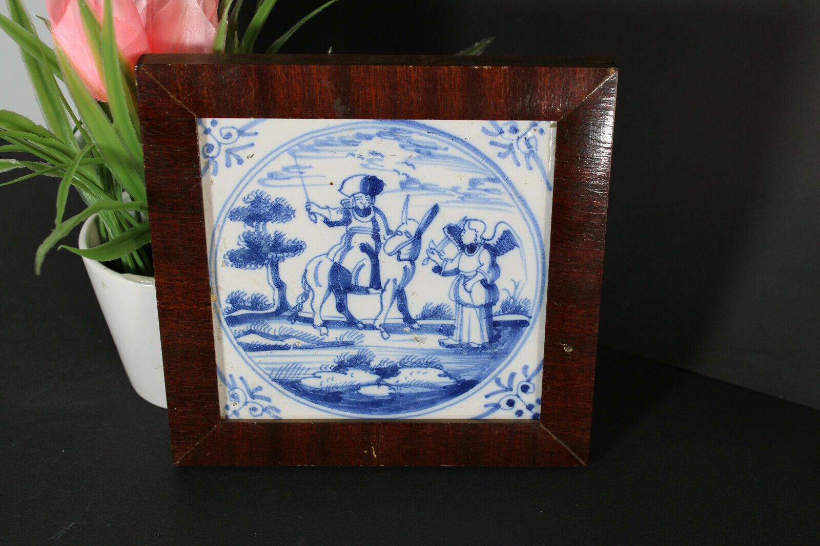 Antique 1800 delft pottery blue white religious bible saint paul scene