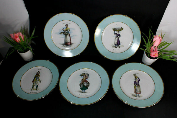 Set 5 Antique vieux paris porcelain plate old french jobs marked