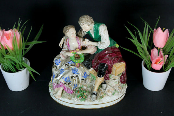 German porcelain Group statue romantic bird marked
