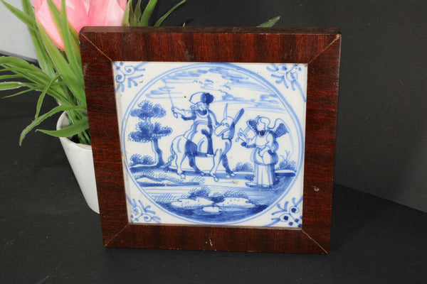 Antique 1800 delft pottery blue white religious bible saint paul scene