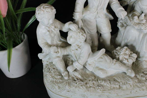Antique LArge German bisque porcelain group Romantic birds scene