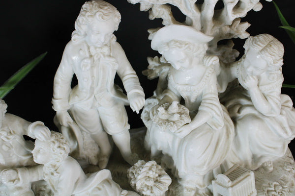 Antique LArge German bisque porcelain group Romantic birds scene