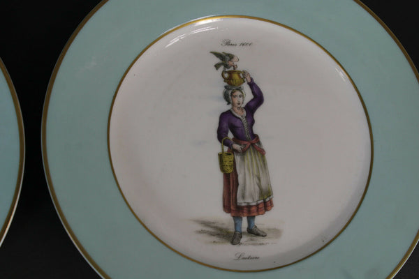 Set 5 Antique vieux paris porcelain plate old french jobs marked