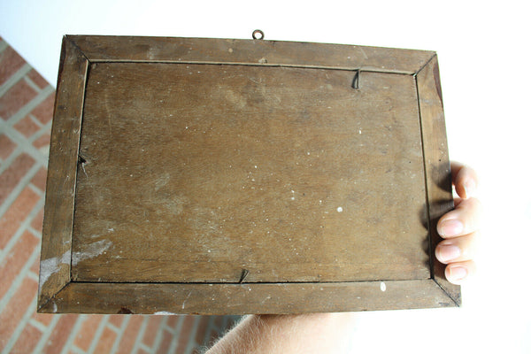 Antique French oil panel cows on water painting 1950