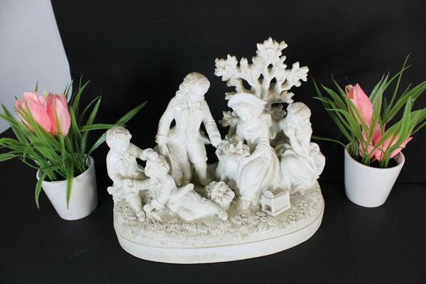 Antique LArge German bisque porcelain group Romantic birds scene