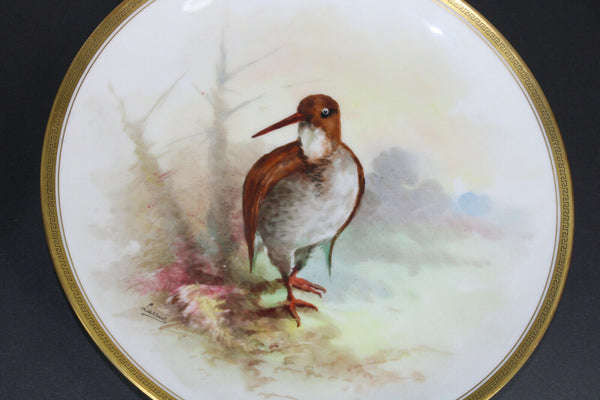 Antique set 5 Limoges marked hand paint bird decor plates