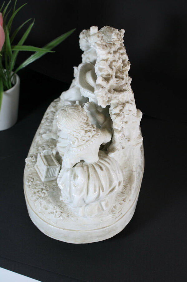 Antique LArge German bisque porcelain group Romantic birds scene