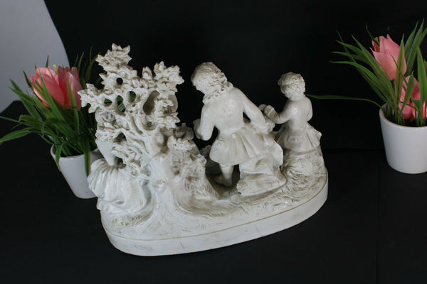 Antique LArge German bisque porcelain group Romantic birds scene