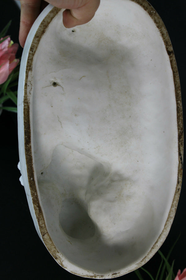 Antique LArge German bisque porcelain group Romantic birds scene