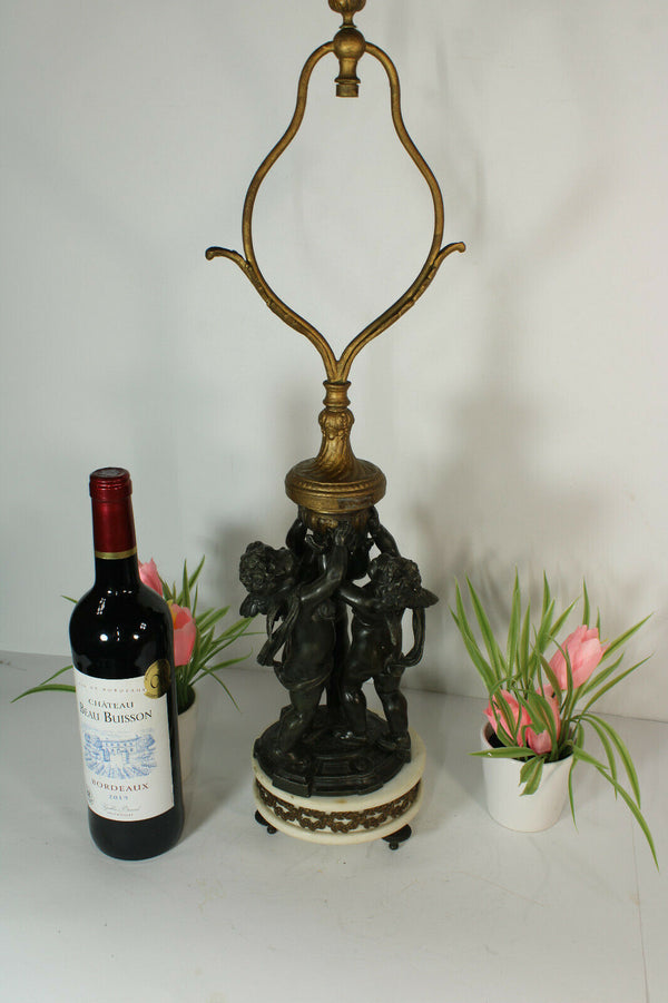 Antique empire design spelter bronze putti cherubs Figurine lamp marble