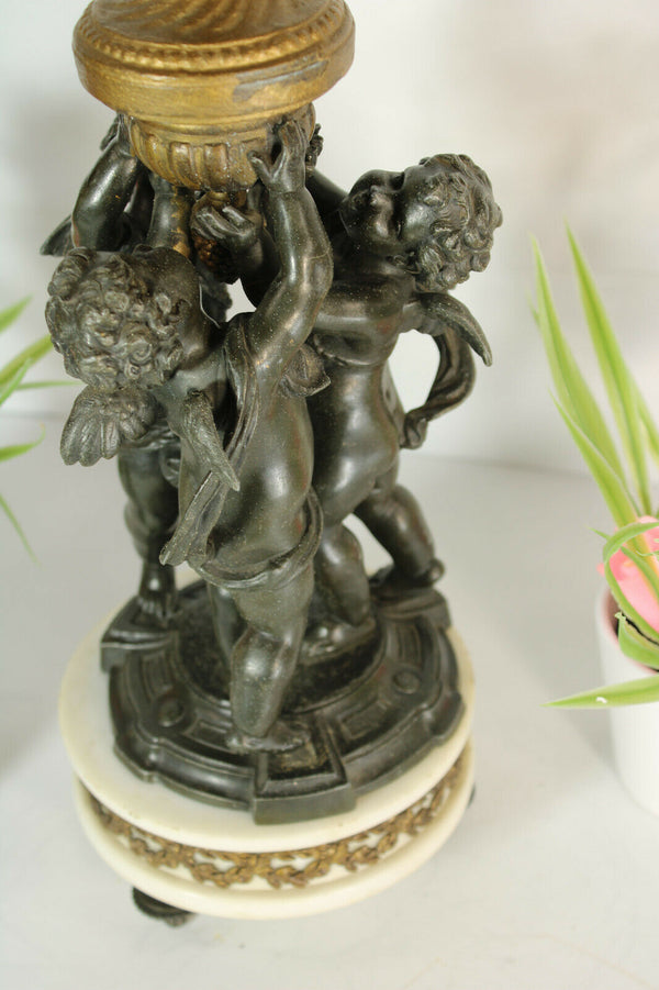 Antique empire design spelter bronze putti cherubs Figurine lamp marble