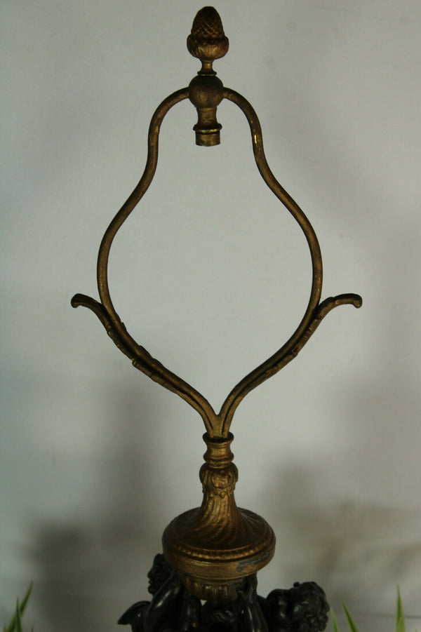 Antique empire design spelter bronze putti cherubs Figurine lamp marble