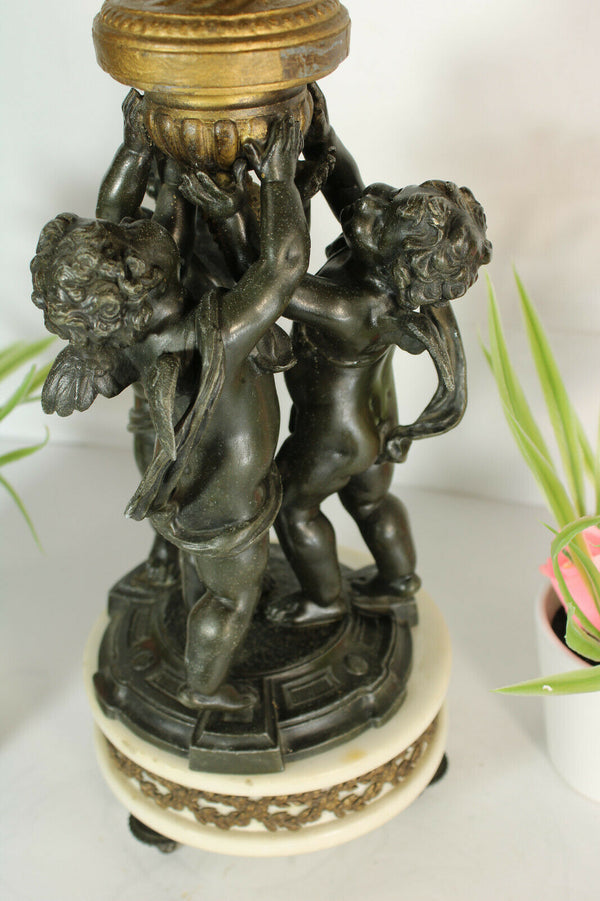 Antique empire design spelter bronze putti cherubs Figurine lamp marble