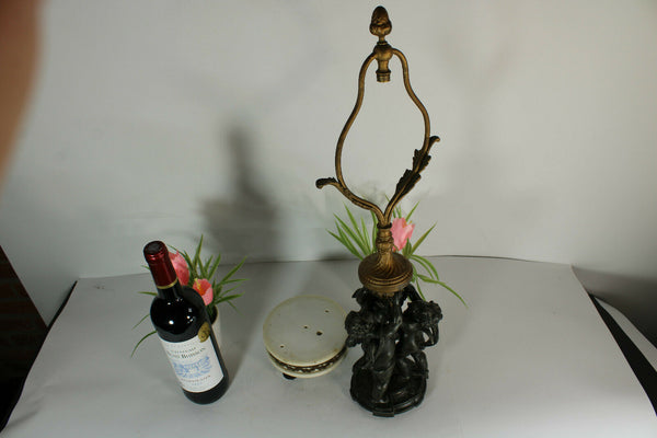Antique empire design spelter bronze putti cherubs Figurine lamp marble