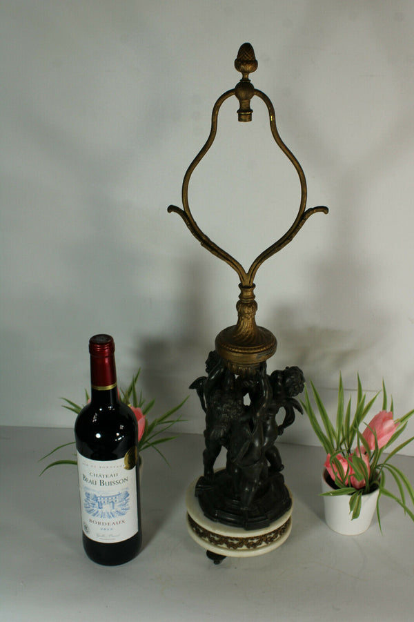 Antique empire design spelter bronze putti cherubs Figurine lamp marble