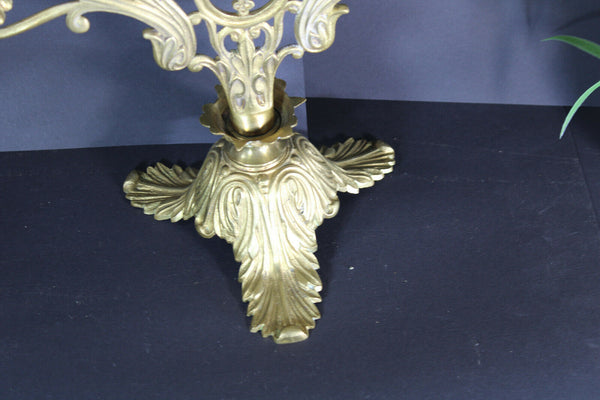 XL French church brass altar ihs text candle holder candelabra