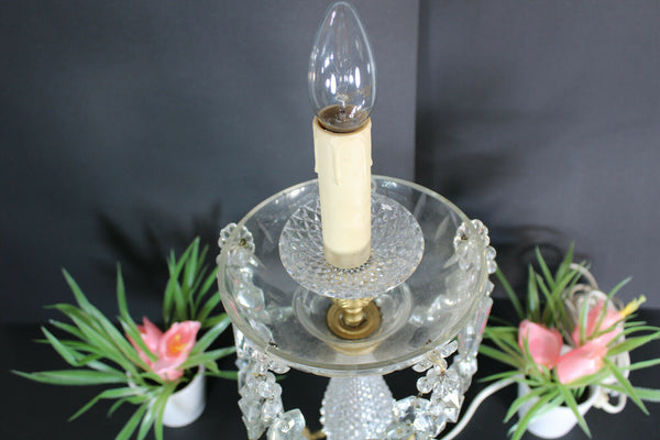 Vintage french crystal glass brass cherub putti table lamp rare 1960