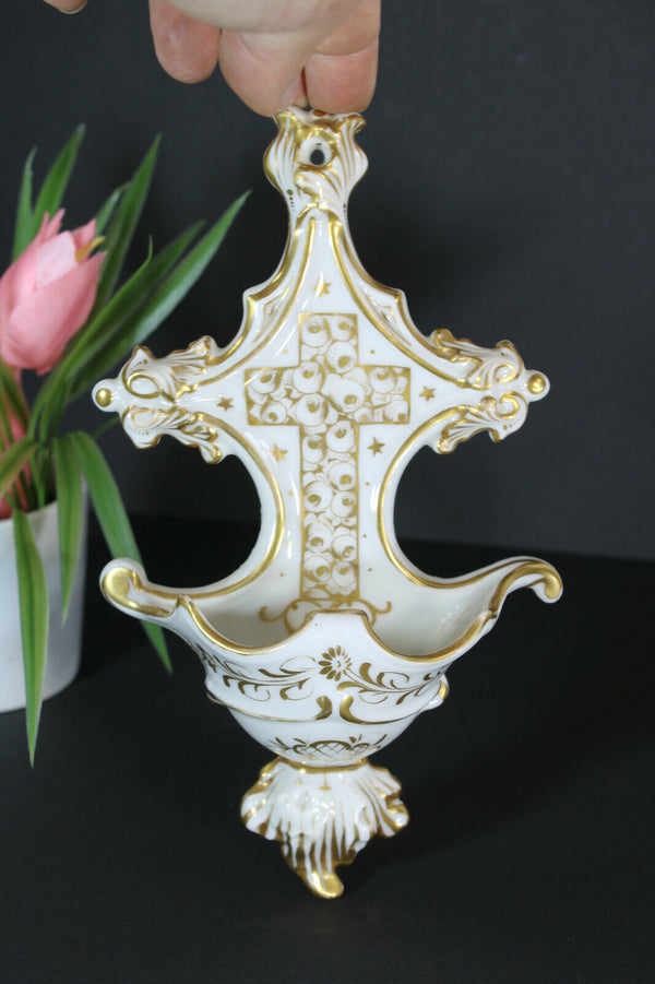 Antique French vieuw paris porcelain holy water font religious