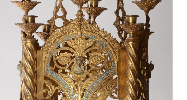 Majestical church chandelier religious bronze enamel 24 candle holder point rare