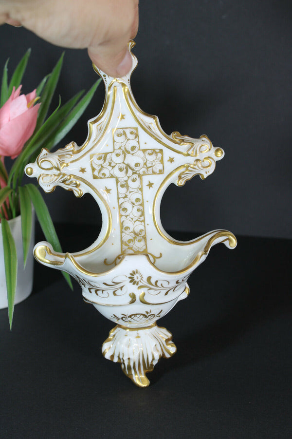 Antique French vieuw paris porcelain holy water font religious