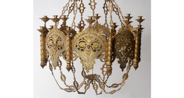Majestical church chandelier religious bronze enamel 24 candle holder point rare