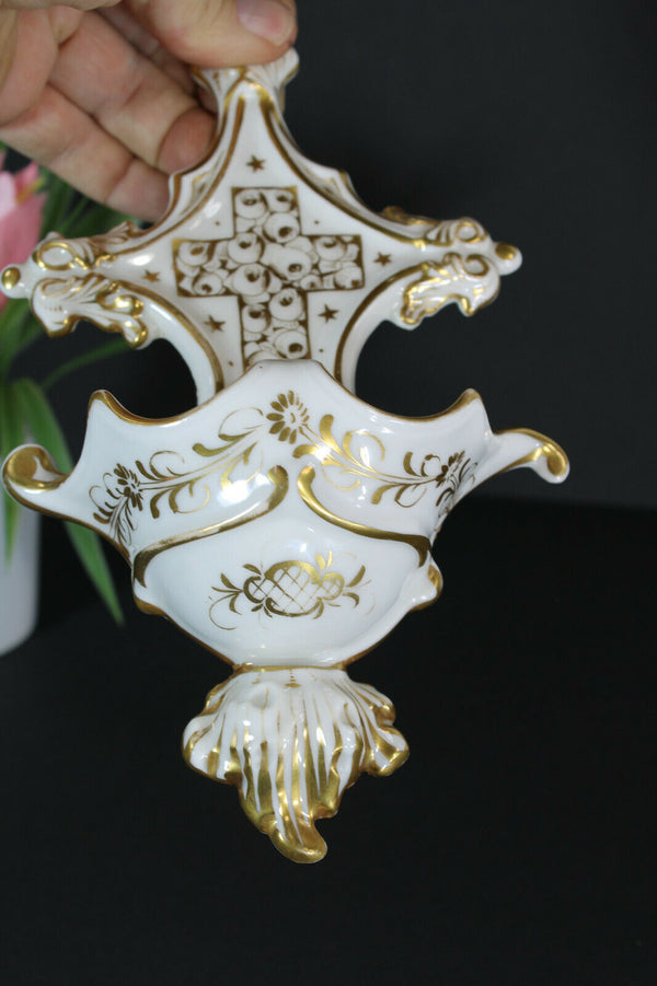 Antique French vieuw paris porcelain holy water font religious