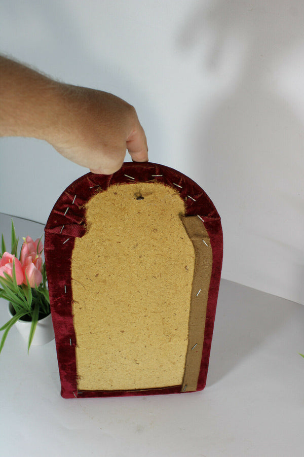 antique french bisque porcelain christ on red velvet wall plaque religious