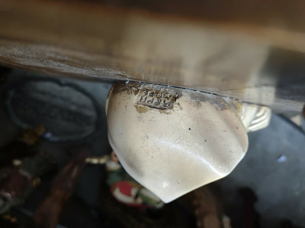 Antique French wood wall plaque with chalkware relief madonna child figurine