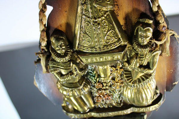Vintage metal wood holy water font wall plaque madonna montaigu