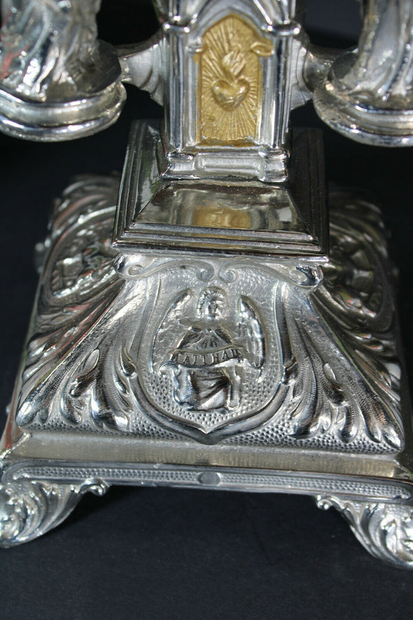 Antique French spelter zinc Crucifix Calvary 4 evangelist symbols religious