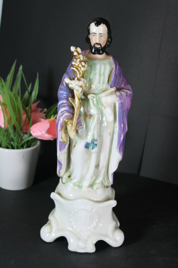 LArge Antique french vieux paris porcelain saint joseph figurine statue