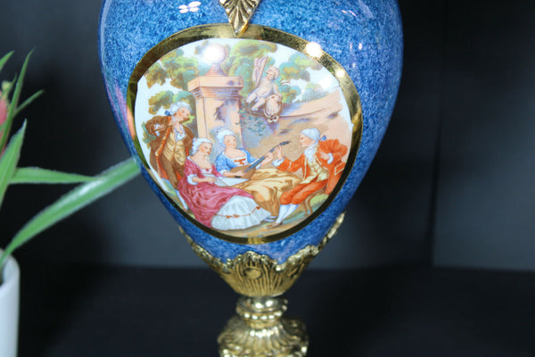 PAIR french porcelain Vases brass handles romantic decors