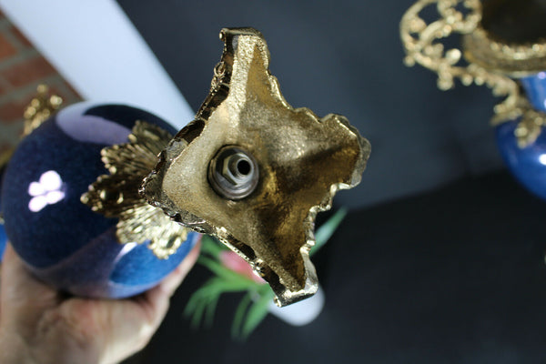 PAIR french porcelain Vases brass handles romantic decors