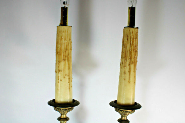 PAIR XXL french Church bronze altar candle holder lamps religious