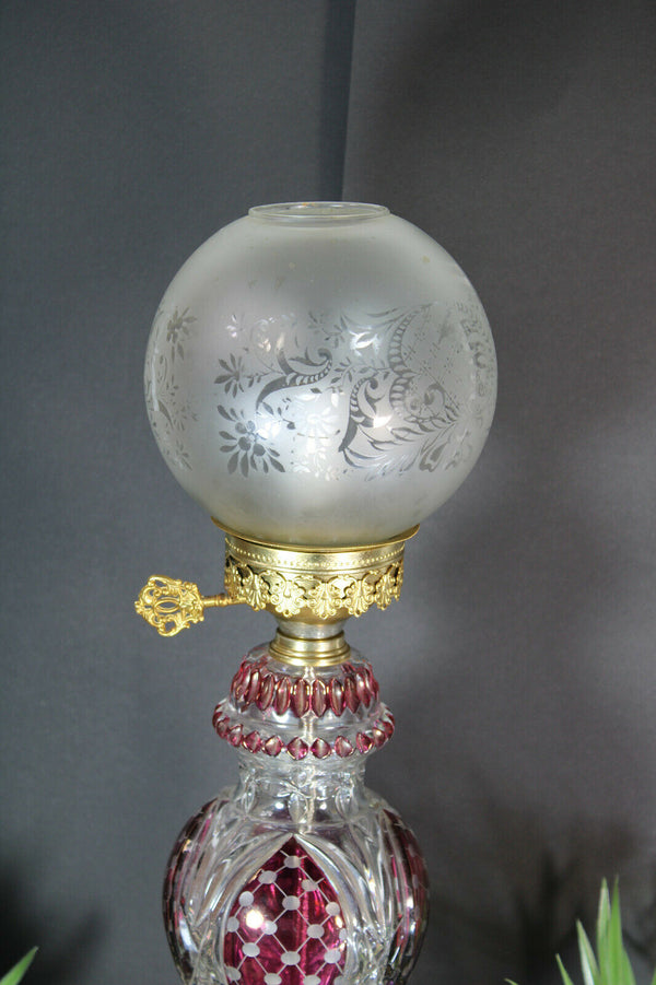 French vintage crystal glass cut Table lamp Cranbrerry Glass shade rare 1960