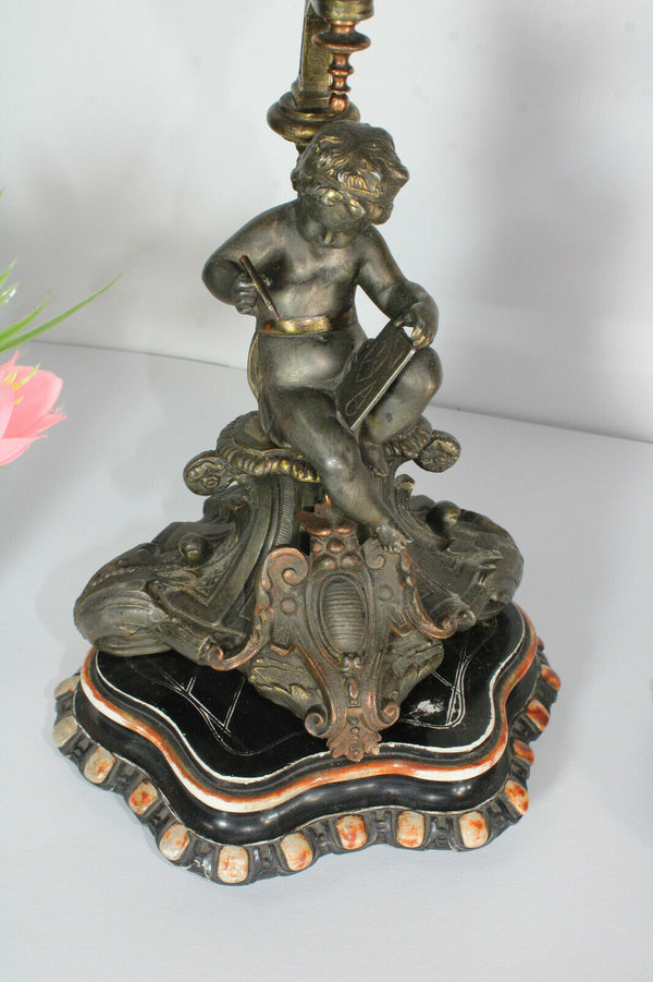 PAIR antique Cherub putti figural Candelabras candle holders zamac metal