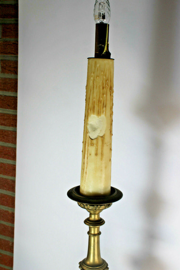 PAIR XXL french Church bronze altar candle holder lamps religious