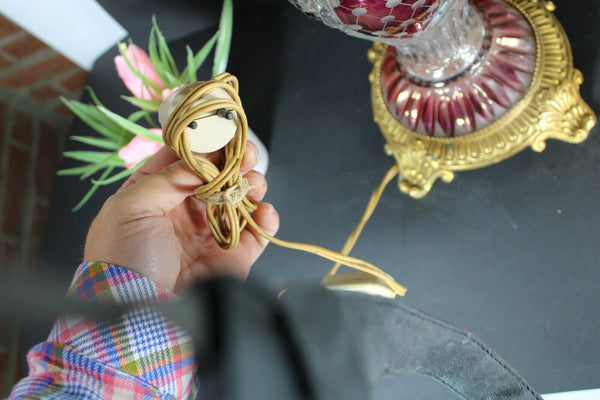 French vintage crystal glass cut Table lamp Cranbrerry Glass shade rare 1960