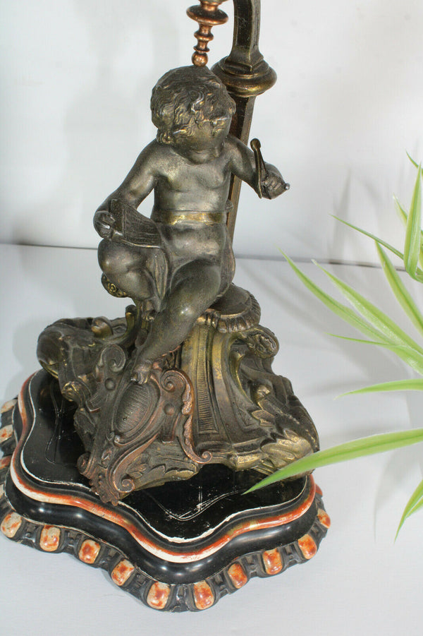 PAIR antique Cherub putti figural Candelabras candle holders zamac metal