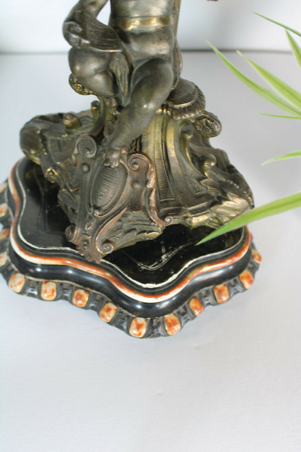 PAIR antique Cherub putti figural Candelabras candle holders zamac metal