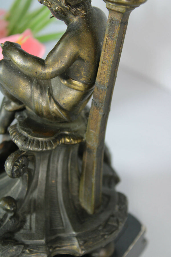 PAIR antique Cherub putti figural Candelabras candle holders zamac metal