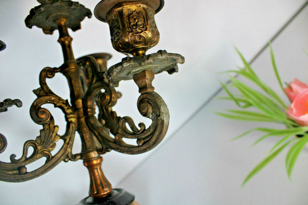 PAIR antique Cherub putti figural Candelabras candle holders zamac metal