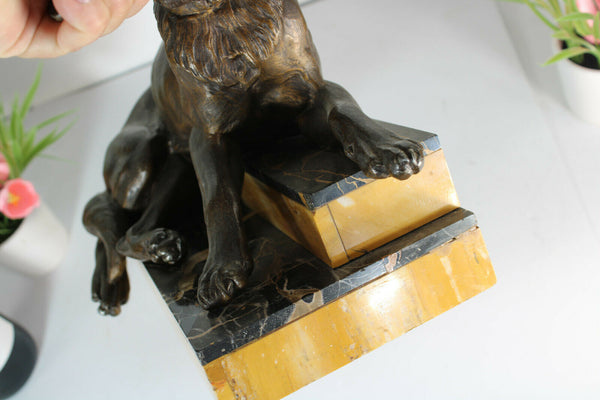 Antique French art deco marble spelter zamac dog Marble base statue sculpture