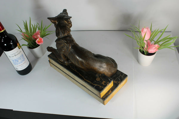 Antique French art deco marble spelter zamac dog Marble base statue sculpture