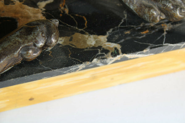 Antique French art deco marble spelter zamac dog Marble base statue sculpture