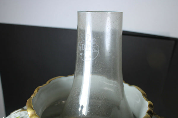 XL French porcelain Faience Table lamp floral decor ram heads