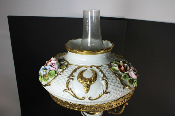 XL French porcelain Faience Table lamp floral decor ram heads