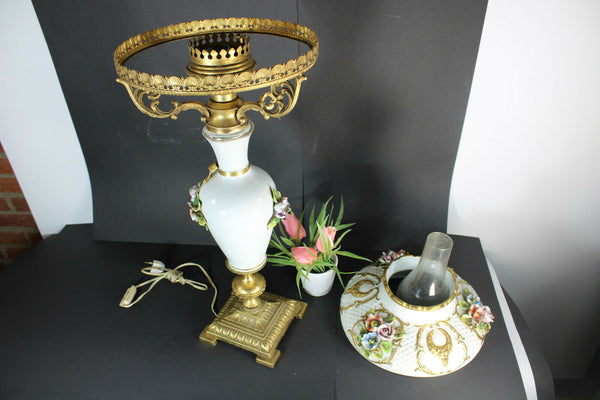 XL French porcelain Faience Table lamp floral decor ram heads