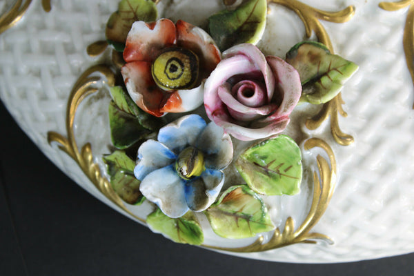 XL French porcelain Faience Table lamp floral decor ram heads