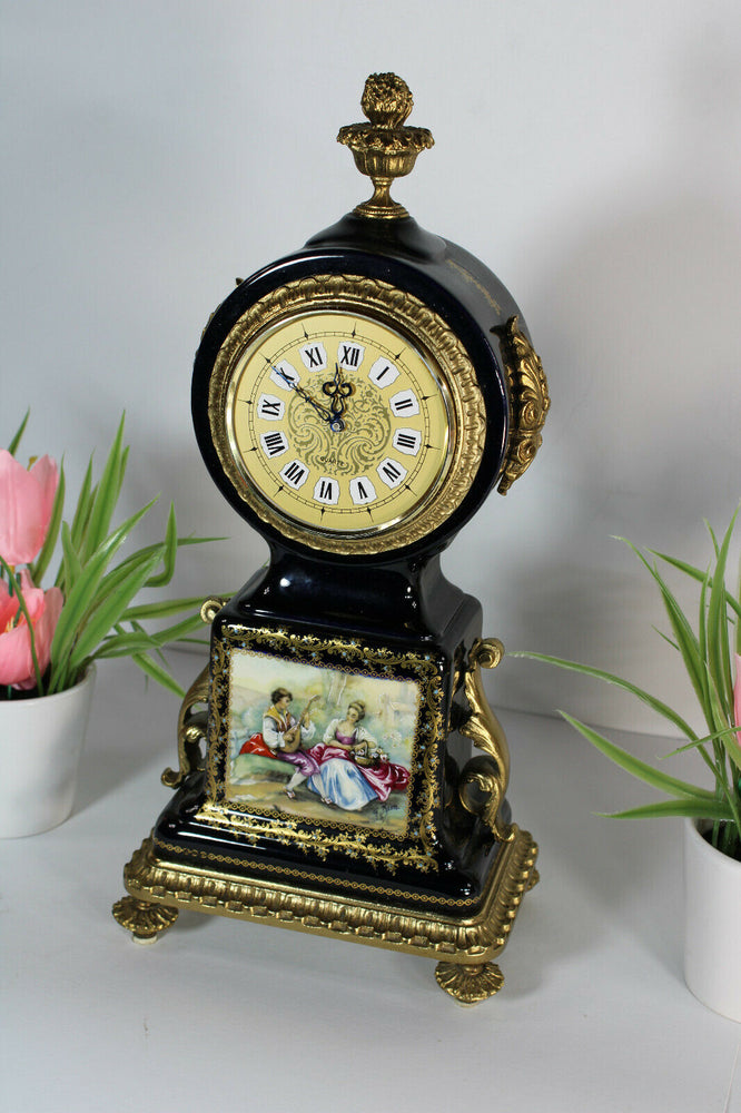 Vintage ACF sevres marked porcelain victorian scene mantel clock